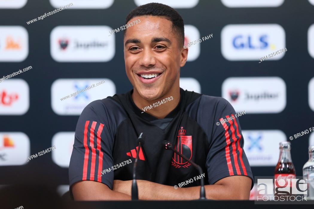 Stock Photo: Belgium's Youri Tielemans pictured during a press conference of the Belgian national soccer team the Red Devils, at the Hilton Salwa Beach Resort in Abu Samra.