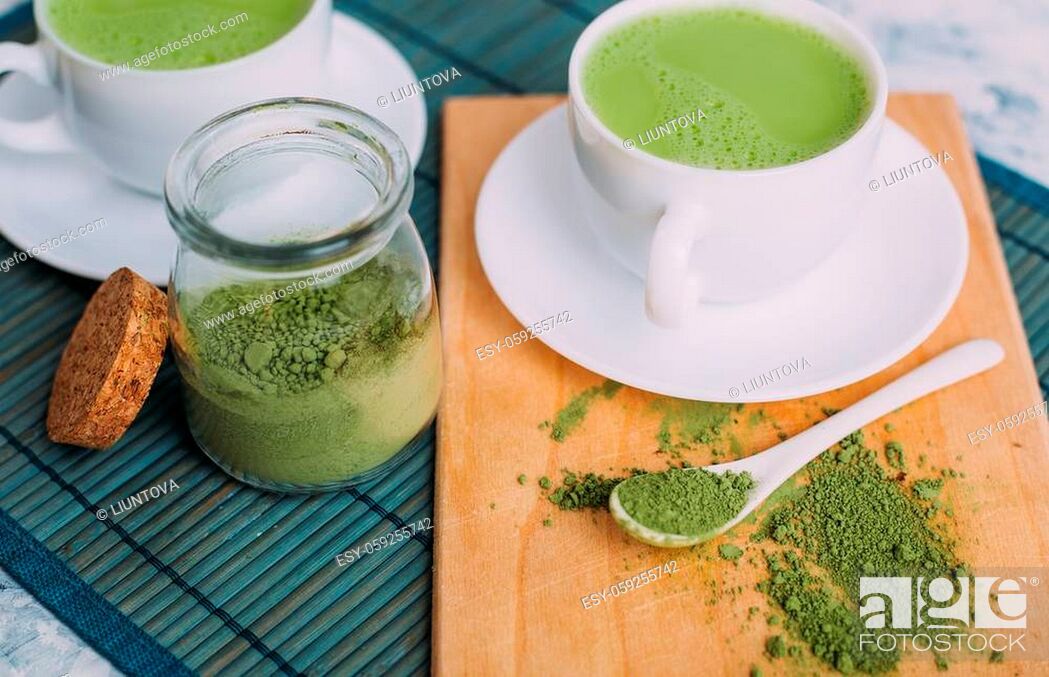Stock Photo: Green tea matcha latte cup.