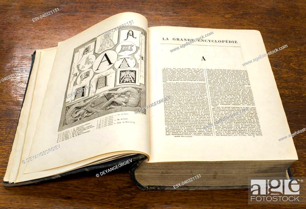 Open old big book. French encyclopedia, Stock Photo, Picture And