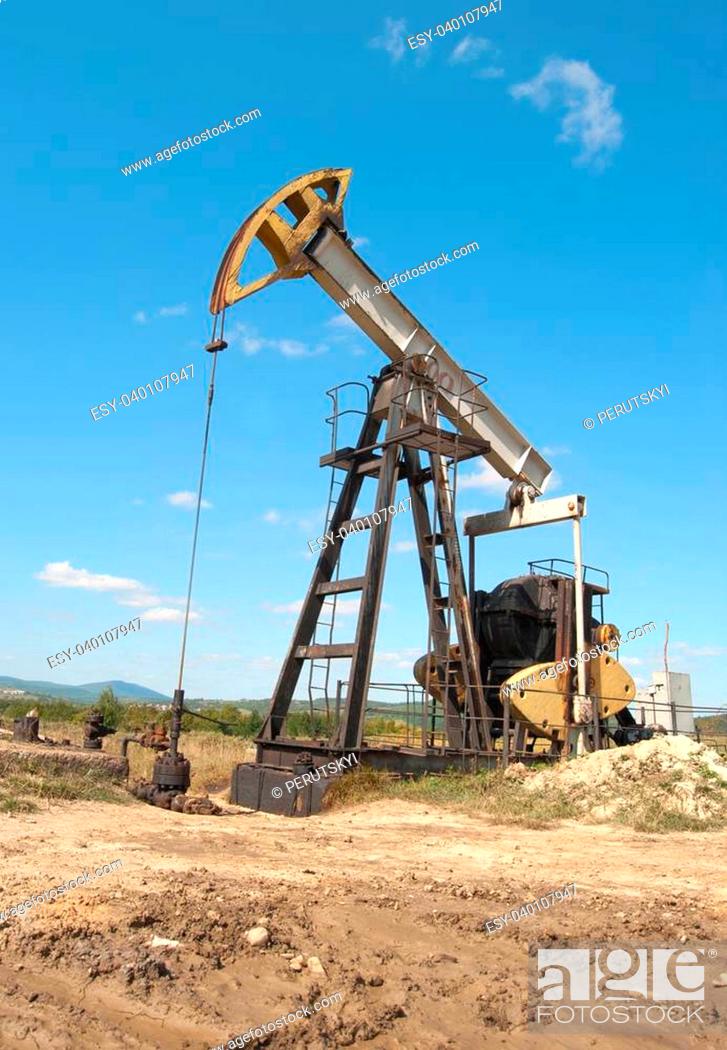 Stock Photo: Oil pump jack in Boryslav, Ukraine.