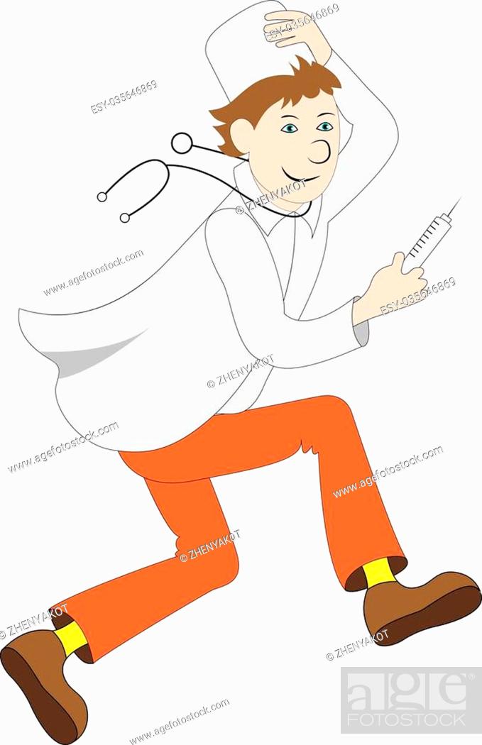 Vector illustration of cartoon funny running doctor with a medical syringe,  Stock Vector, Vector And Low Budget Royalty Free Image. Pic. ESY-035646869  | agefotostock
