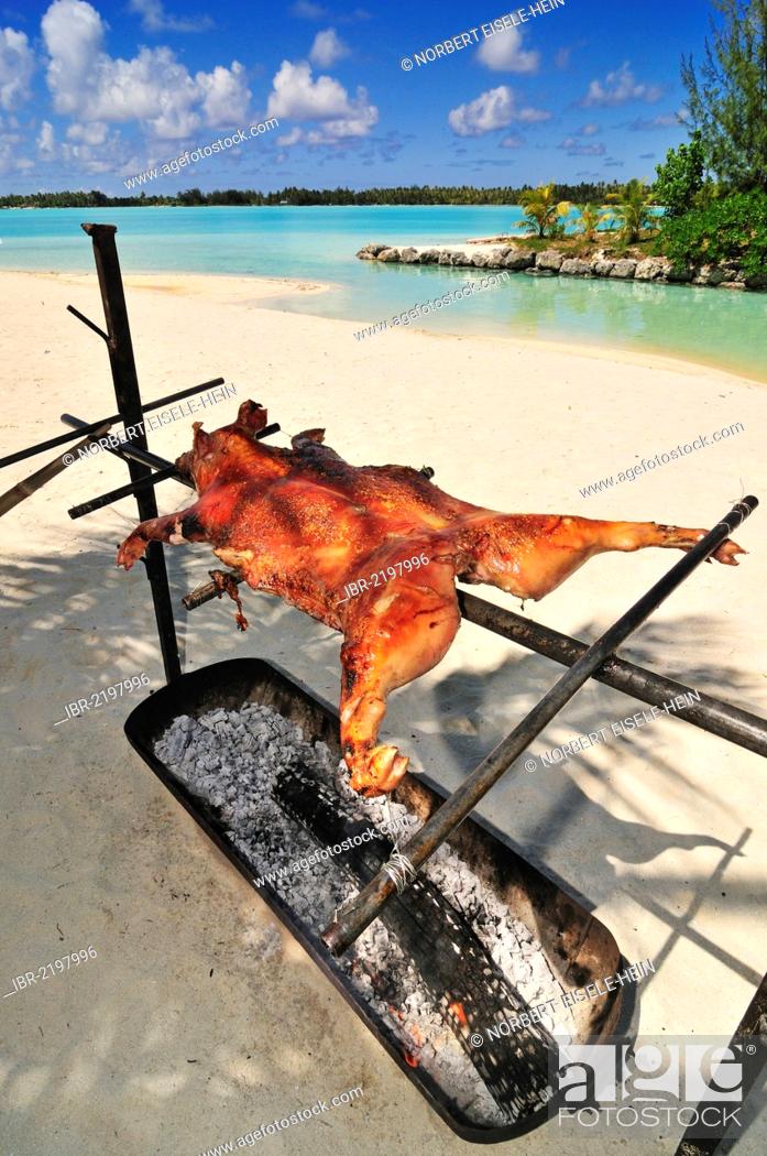 Stock Photo: Suckling pig, St. Regis Bora Bora Resort, Bora Bora, Leeward Islands, Society Islands, French Polynesia, Pacific Ocean.