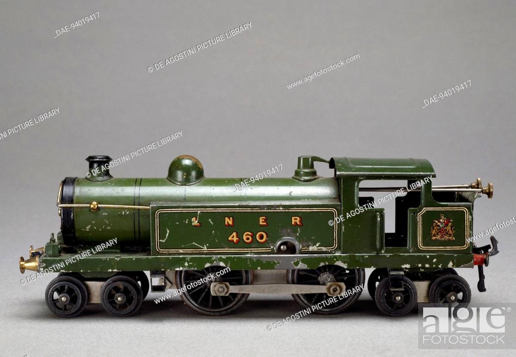 Stock Photo: Steam locomotive, spring-loaded toy, made by Hornby, 1925. Britain, 20th century.  Milan, Museo Del Giocattolo E Del Bambino (Toys Museum).