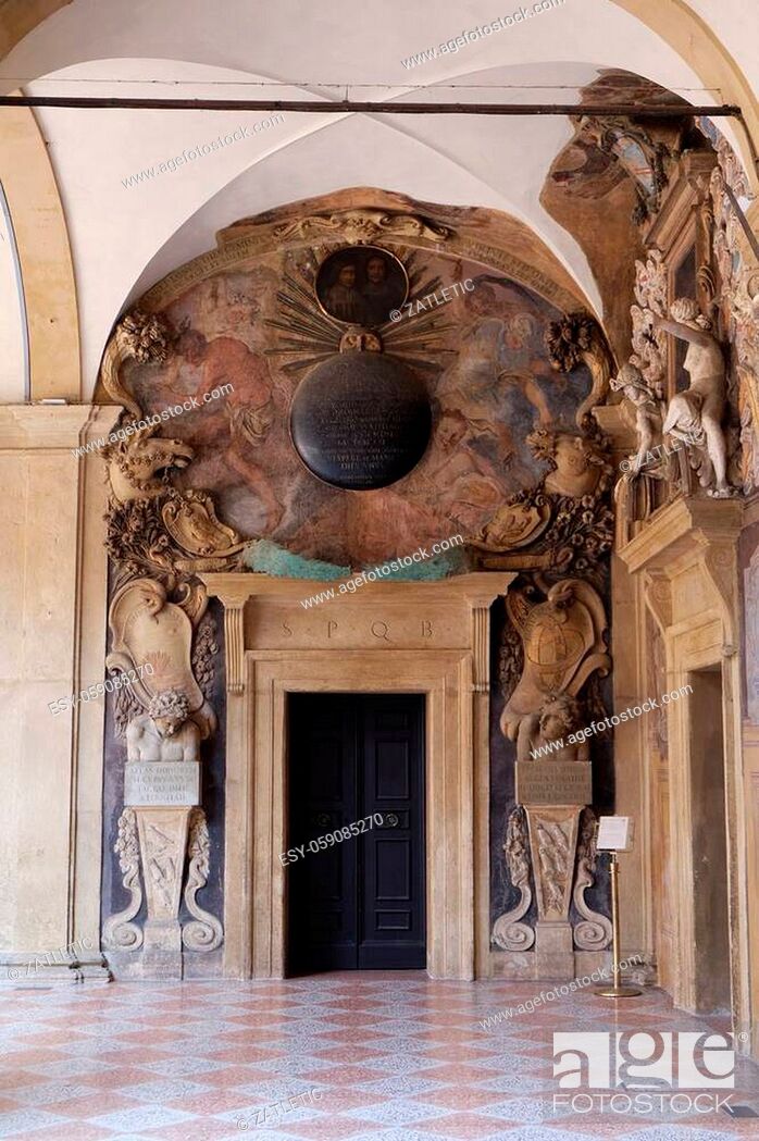 Stock Photo: External atrium of Archiginnasio, Bologna, Italy.