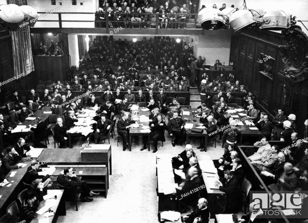 Stock Photo: View into the Nuremberg Palace of Justice during the opening of the Trial of the Major War Criminals before the International Military Court on 20 November 1945.