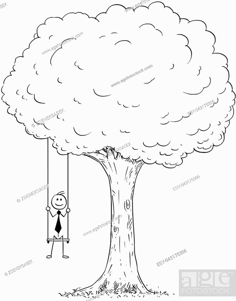 Cartoon stick man drawing conceptual illustration of happy businessman  sitting on the tree swing..., Stock Vector, Vector And Low Budget Royalty  Free Image. Pic. ESY-043175306 | agefotostock