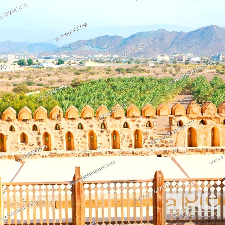 Stock Photo: fort battlesment sky and  star brick in oman  muscat the old defensive.