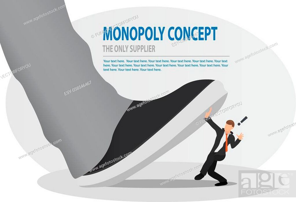 Stock Vector: Businessman is trampled by a big foot. Big boss trying to stomping step on his small worker. Monopoly, bad leadership, conflict, competition concept.