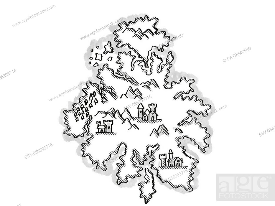 Retro cartoon style drawing of a vintage fantasy or treasure map showing a  Castle or Fortress on an..., Stock Photo, Picture And Low Budget Royalty  Free Image. Pic. ESY-056393716 | agefotostock