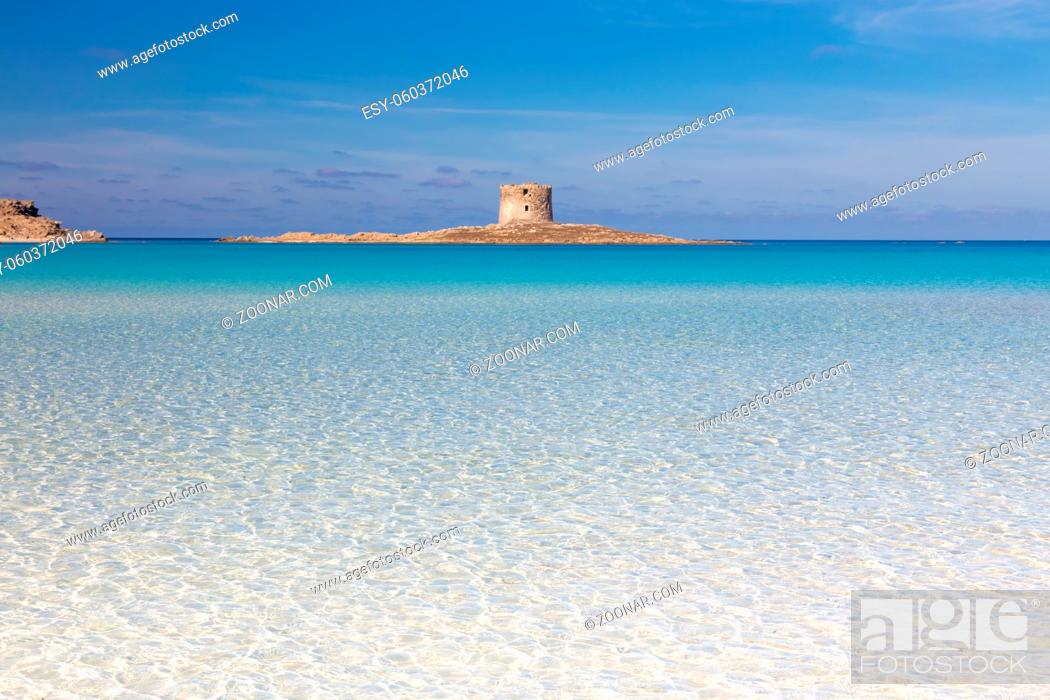 Stock Photo: Beautiful turquoise blue mediterranean Pelosa beach near Stintino, Sardinia, Italy.