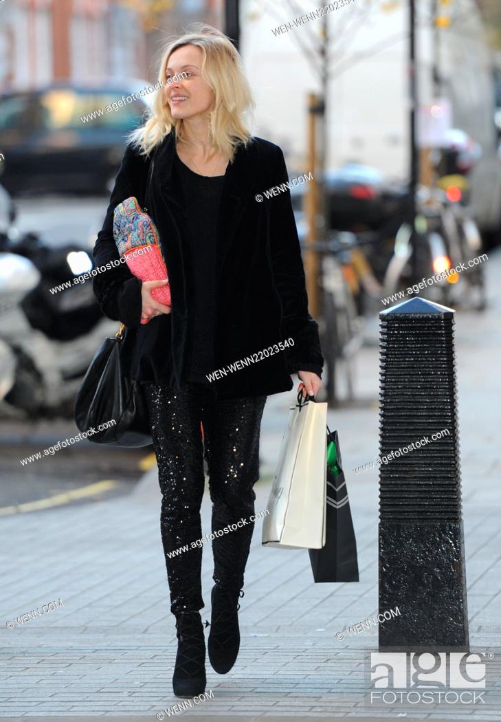 Stock Photo: Fearne Cotton arriving at the BBC Radio 1 studios carrying a hot water bottle Featuring: Fearne Cotton, no make-up, no makeup, no make up Where: London.