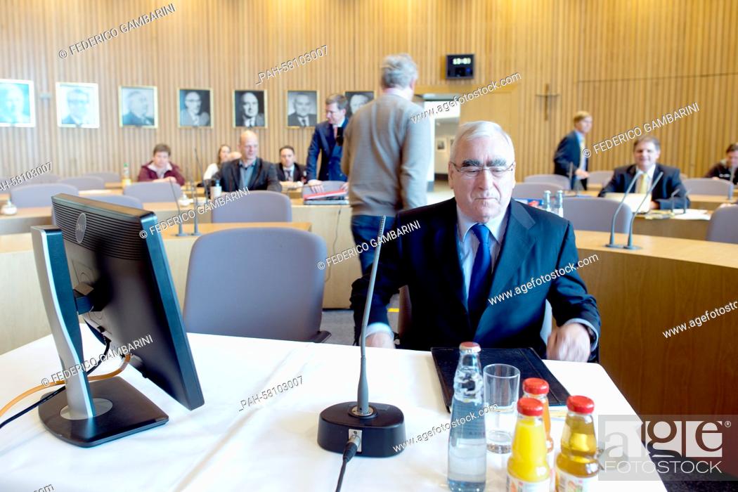 Stock Photo: Former German Finance Minister Theo Waigel sits before the WestLB investigation committee of the North Rhine-Westphalian state parliament in Duesseldorf.