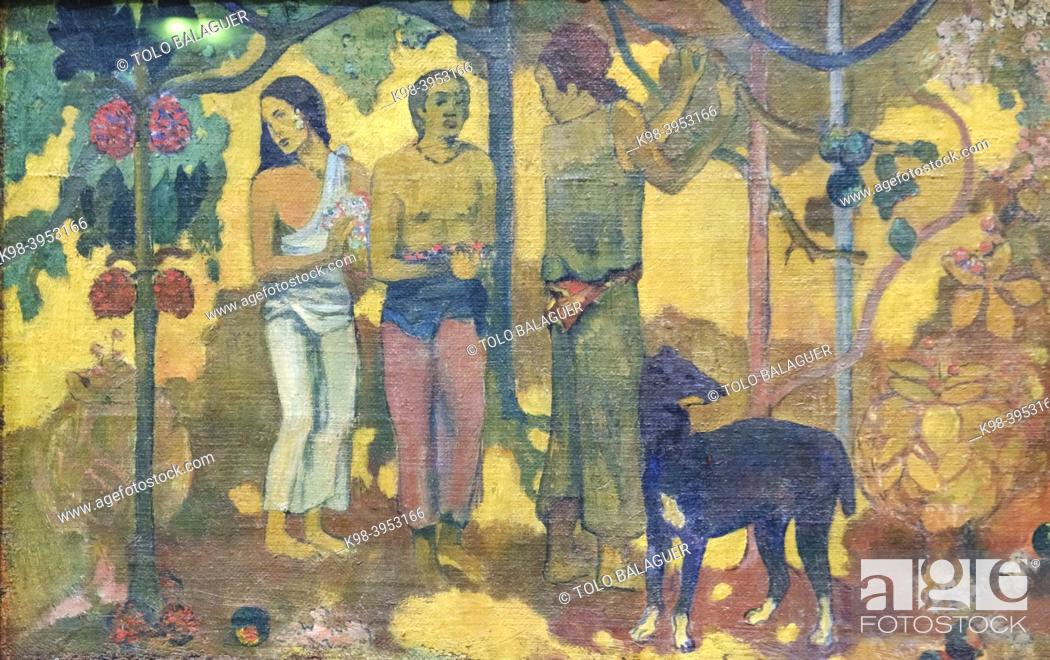 Stock Photo: Faa fragment, Paul Gauguin , 1898, Oil on canvas,.