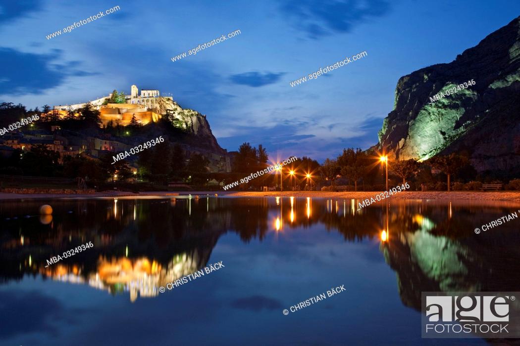 Stock Photo: Sisteron in the evening, Provence, Provence-Alpes-Cote d'Azur, France,.