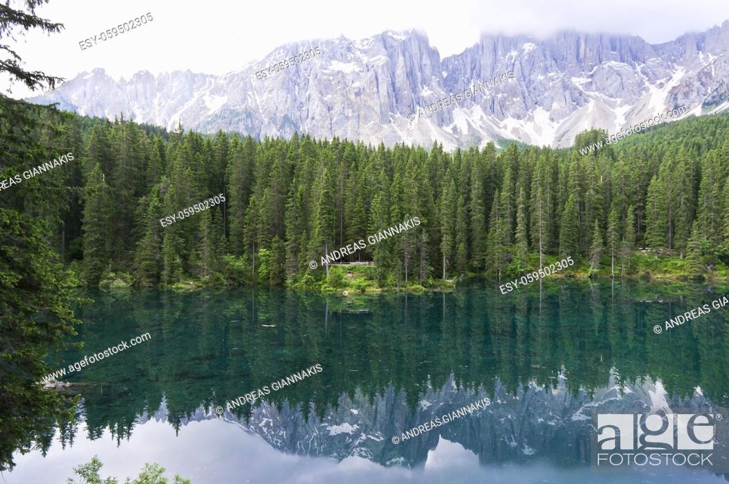 Photo de stock: Lake Carezza, Natural landscape in Dolomites Alps, Italy, Europe.
