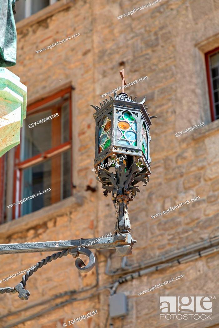 Stock Photo: Ornate Glass Street Light in San Marino.