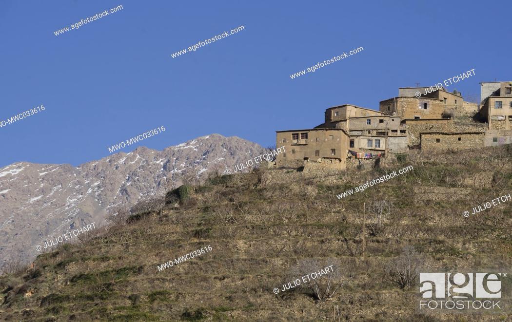 Stock Photo: Houses at a village in the High Atlas mountains, Morocco.