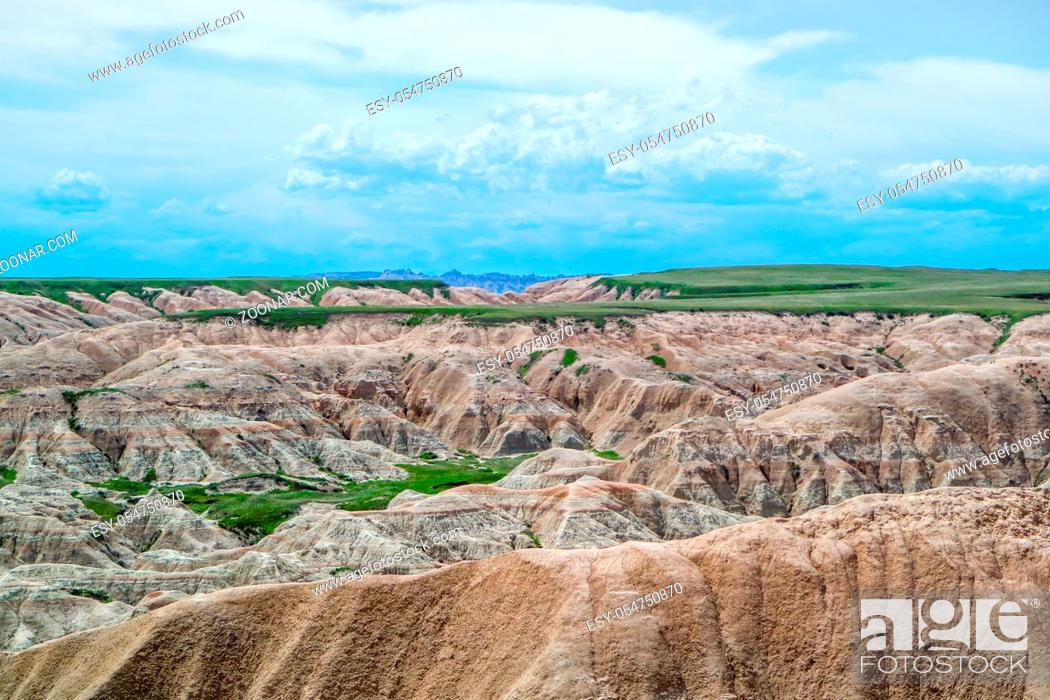 Stock Photo: A layered rugged terrain rock formations of the preserve national park.