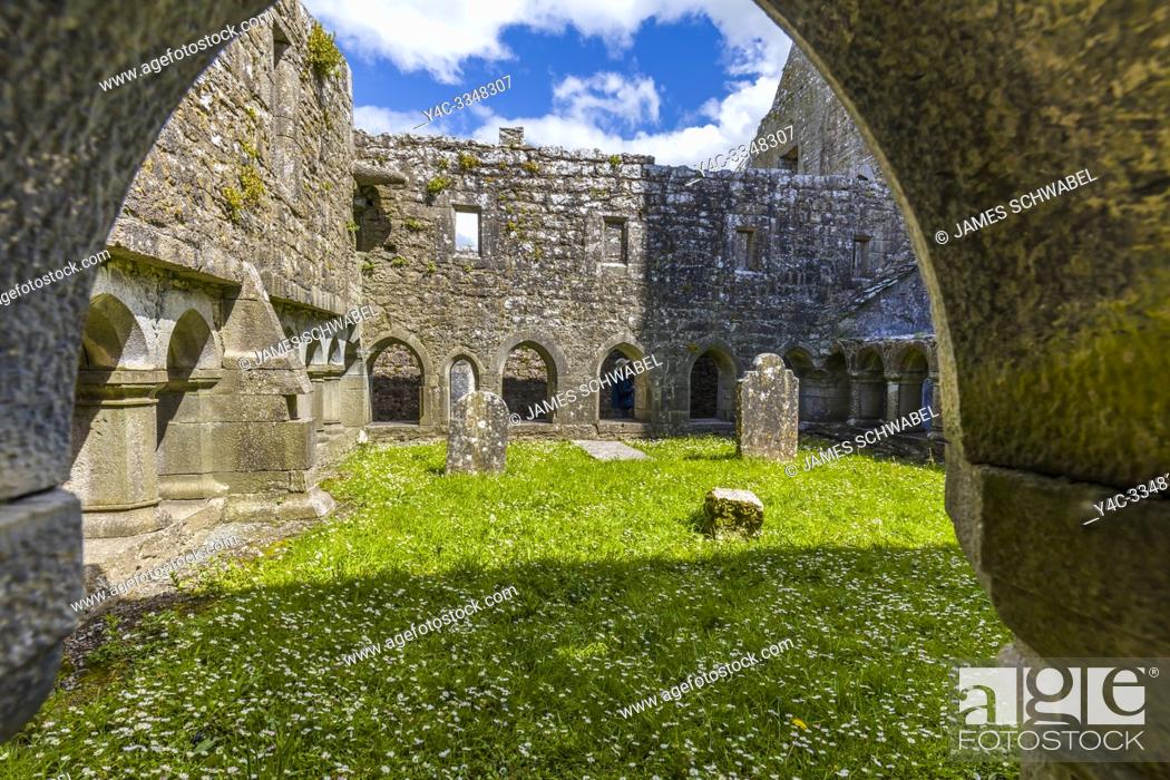 Stock Photo: Ruins of Ross Errilly Friary in Headford Co. Galway founded 1351 AD one of the finest medieval Franciscan monasteries in Ireland.
