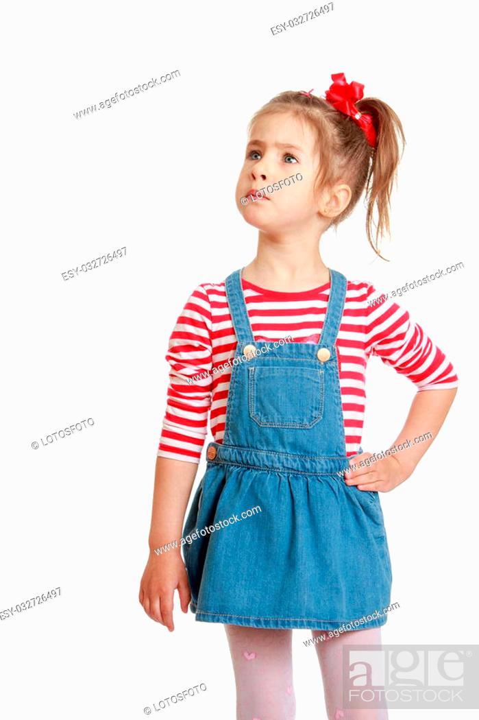 Adorable little blonde girl with braids braided hairstyle in a striped  t-shirt and short denim skirt..., Stock Photo, Picture And Low Budget  Royalty Free Image. Pic. ESY-032726497 | agefotostock