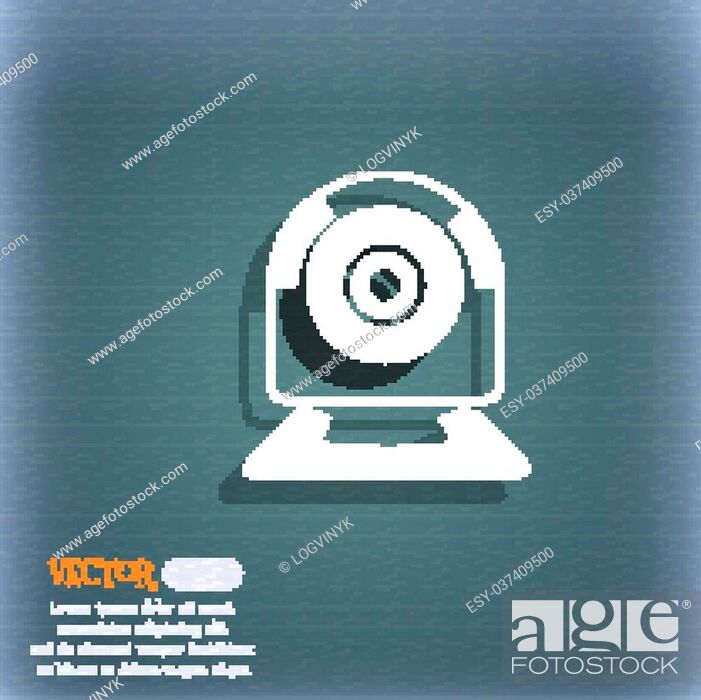 Stock Vector: Webcam sign icon. Web video chat symbol. Camera chat. On the blue-green abstract background with shadow and space for your text. Vector illustration.