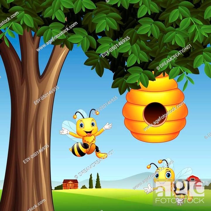 illustration of Cartoon bees with honey under a tree, Stock Vector, Vector  And Low Budget Royalty Free Image. Pic. ESY-050146935 | agefotostock