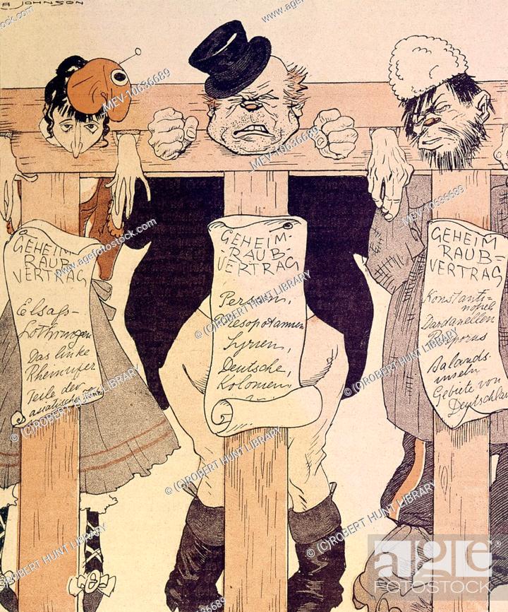 First World War cartoon, showing the German view of the allies France,  Britain and Russia, Stock Photo, Picture And Rights Managed Image. Pic.  MEV-10636689 | agefotostock
