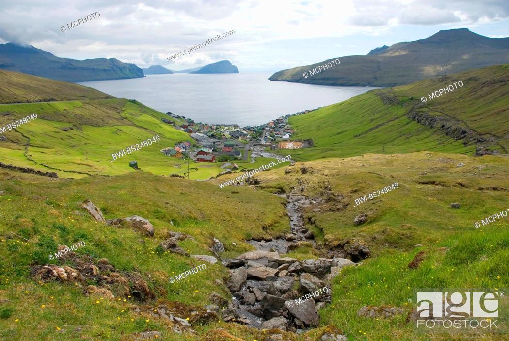 Stock Photo: landscape on Faroe Islands, view at Kvivik and Vagar island, Denmark, Faroe Islands, Streymoy, Streymoy.