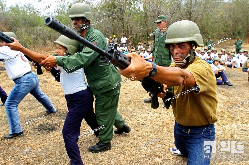 Stock Photo: Army reservists receive military training in Charallave, Venezuela.