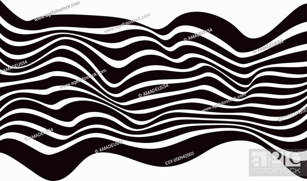 Stock Vector: optical art opart striped wavy background abstract waves black and white.