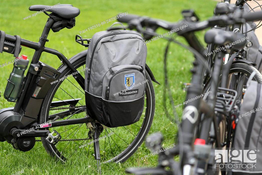 Stock Photo: 15 May 2019, Saxony, Leipzig: The bikes of the new bicycle squadron of the Ordnungsamt Leipzig are in the Johannapark. From now on.