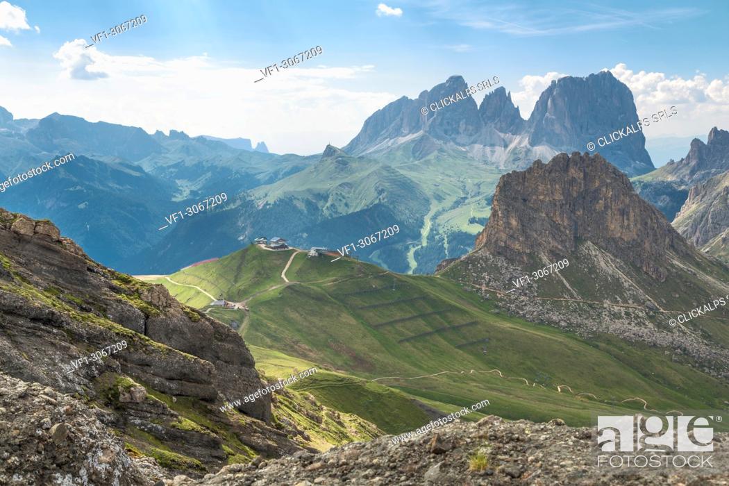 Stock Photo: The view from Sentiero delle Creste, Passo Pordoi, Arabba, Belluno, Veneto, Italy, Europe.