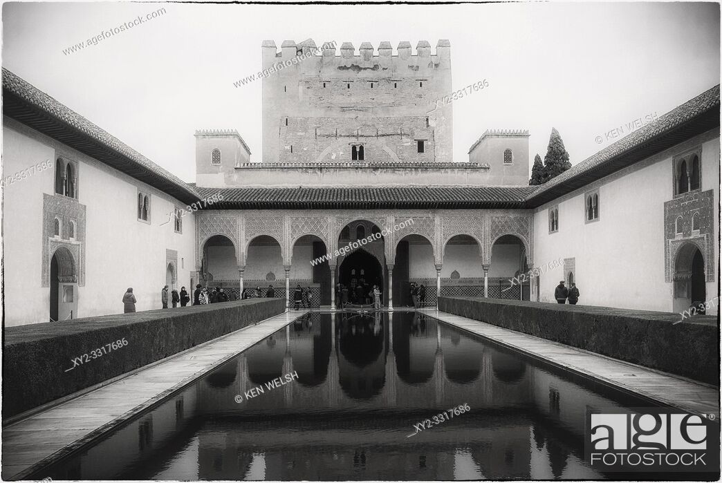 Stock Photo: The Courtyard of the Myrtles in the Alhambra, Granada, Granada Province, Andalusia, southern Spain. The Alhambra, Generalife and Albayzin are designated as a.