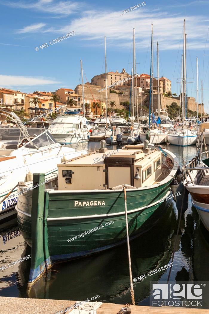 Stock Photo: View of the Citadel from the harbour, Calvi, Haute-Corse, Corsica, France.