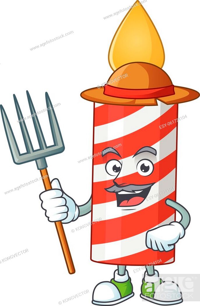 Stock Vector: Caricature picture of Farmer candle with hat and pitchfork. Vector illustration.