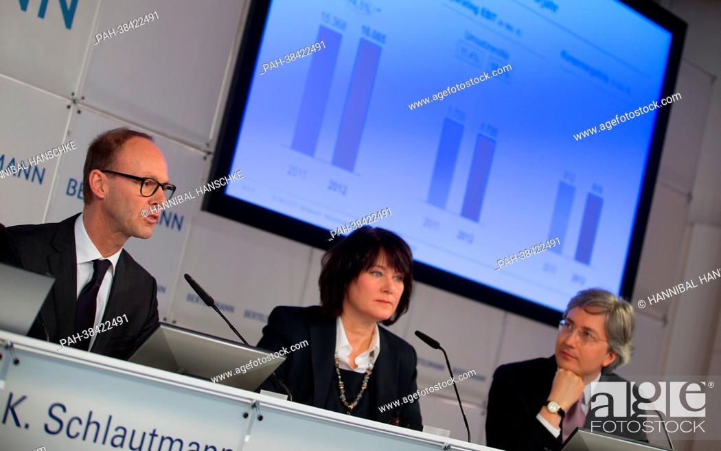 Stock Photo: CEO of Bertelsmann, Thomas Rabe, CEO of broadcaster RTL in Germany, Anke Schaeferkordt, and manager for company develpment.