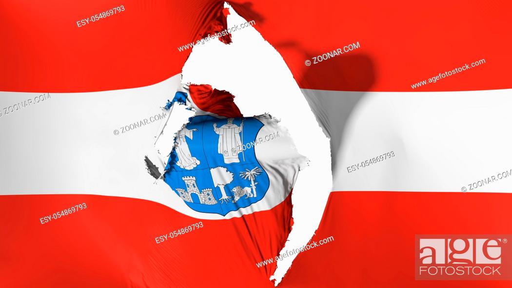 Stock Photo: Damaged Asuncion, capital of Paraguay flag, white background, 3d rendering.