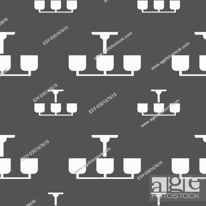 Stock Vector: Chandelier Light Lamp icon sign. Seamless pattern on a gray background. Vector illustration.