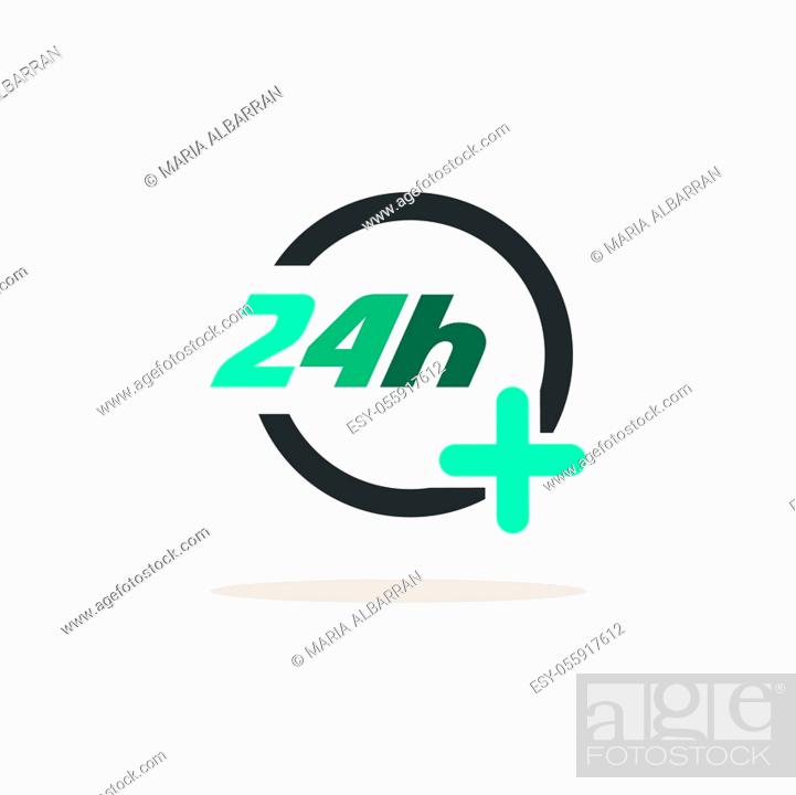 Vector: 24 hours pharmacy services. Icon with shadow on a beige background. Medicine flat vector illustration.