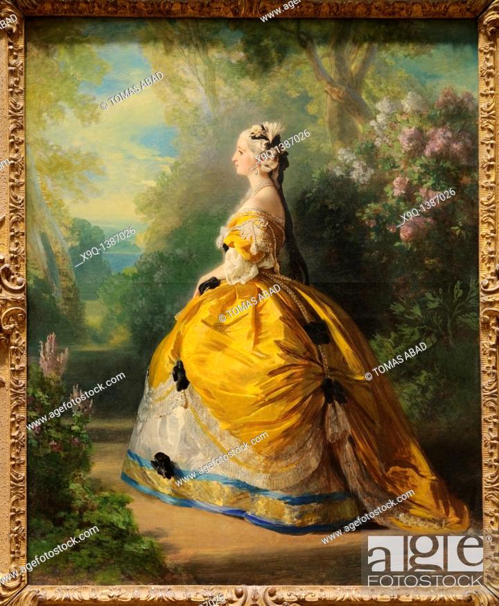 Stock Photo: The Empress Eugénie, Eugénie de Montijo, 1826–1920, Condesa de Teba, 1854, by Franz Xaver Winterhalter, German, Oil on canvas, 36 1/2 x 29 in , 92 7 x 73 7 cm.