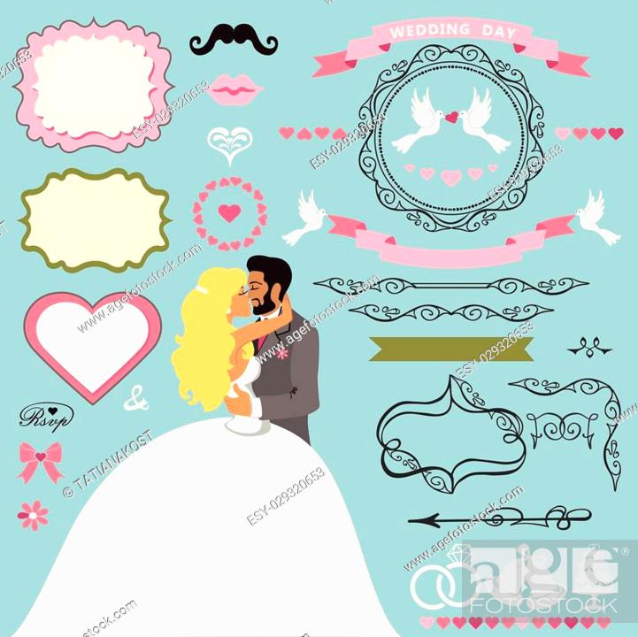 Wedding invitation card decor elements  kissing couple bride and  groom, Stock Vector, Vector And Low Budget Royalty Free Image. Pic.  ESY-029320653 | agefotostock
