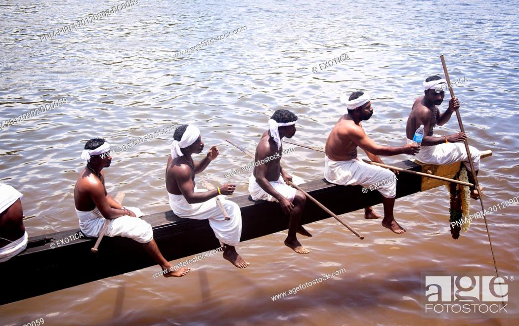 Stock Photo: Snake boat race on Pampa River at Onam Festival, Aranmula, Kerala, India.