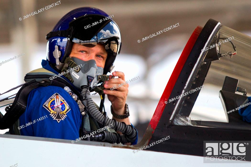 Stock Photo: NASA astronaut Doug Hurley, STS-135 pilot, prepares for a flight in a T-38 trainer on his way from Houston to the Kennedy Space Center in Florida for the final.