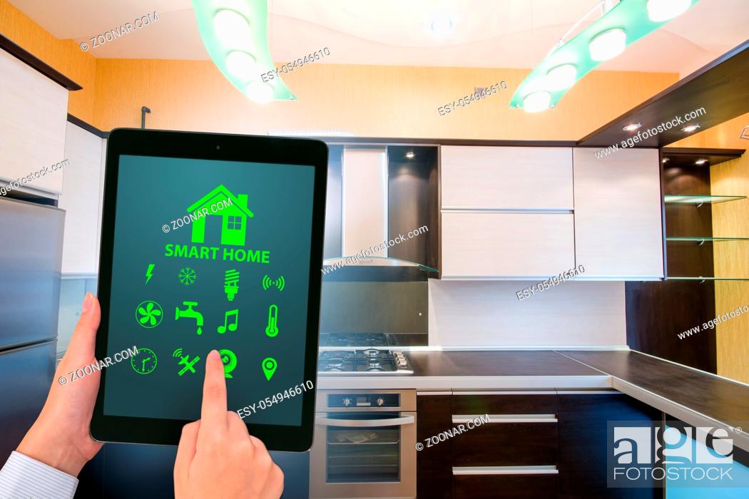 Stock Photo: Smart home concept with devices and appliances.