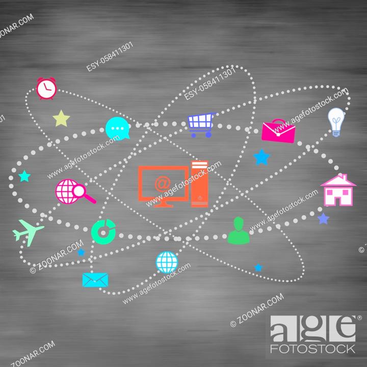 Stock Photo: Group of colorful application icons on wall background.