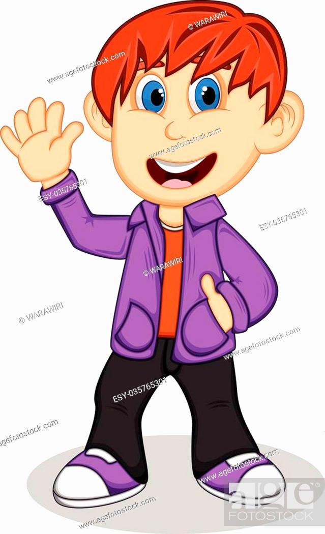Boy with purple jacket and black trousers waving his hand cartoon, Stock  Vector, Vector And Low Budget Royalty Free Image. Pic. ESY-035765301 |  agefotostock