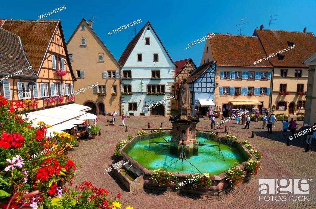 Stock Photo: France, Haut Rhin (68), Eguisheim village (elected most beautiful french village), square Saint Leon.