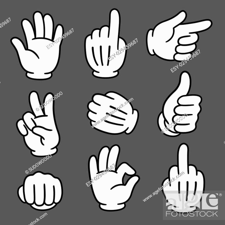 Cartoon hands gesture set on dark background. Traditional cartoon white  glove, Stock Vector, Vector And Low Budget Royalty Free Image. Pic.  ESY-029459687 | agefotostock