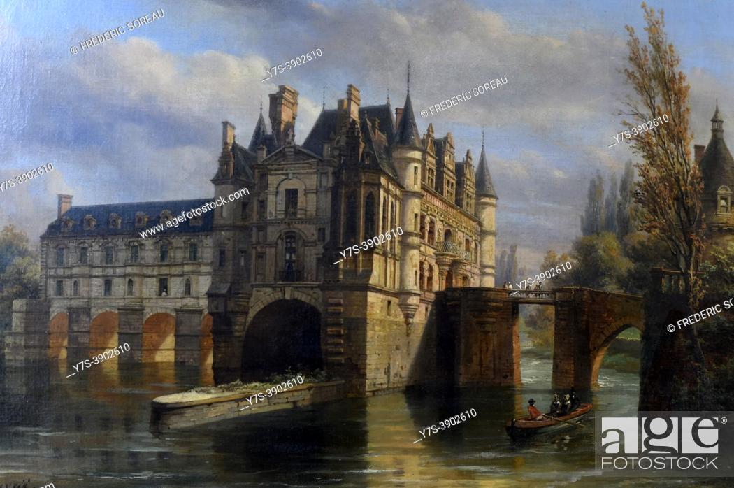 Stock Photo: Le chateau de Chenonceau by Pierre Justin Ouvrié, Chenonceau castle in the Loire Valley, France, Europe.