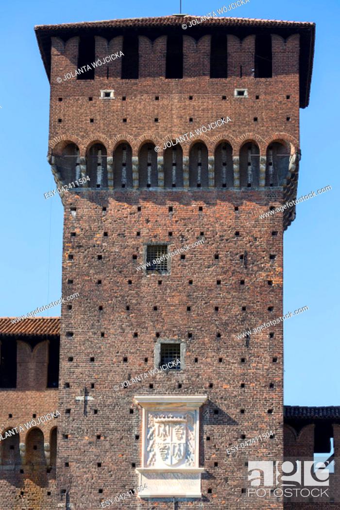 Stock Photo: 15th century Sforza Castle (Castello Sforzesco), Milan, Italy.